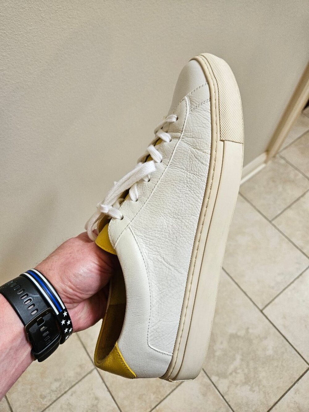 KOIO Men's Capri Full-Grain Leather Sneakers, White/Yellow, Sz EU 46 US 13 - Picture 12 of 16